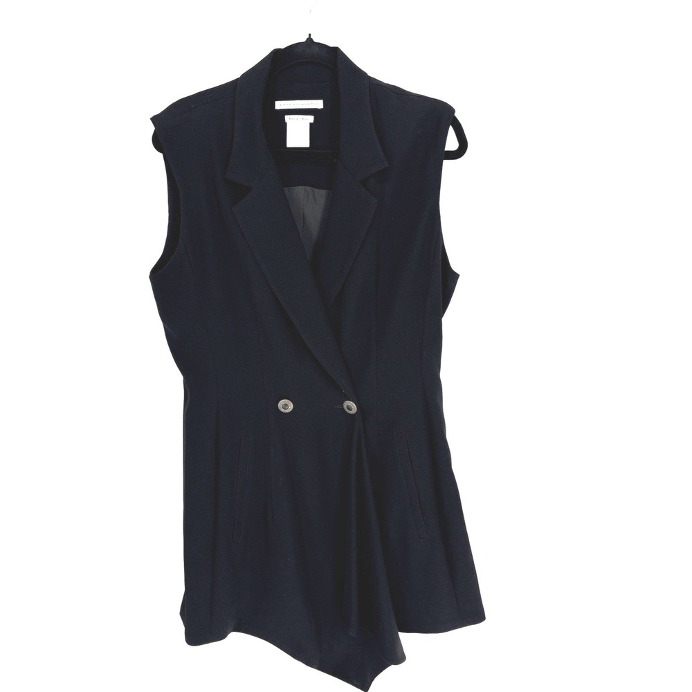 VTG Anne Pinkerton Cinched Waist Long Vest Womens 10 Black Waterfall Detail